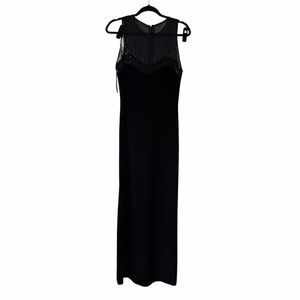 Womens J.R. Nites Black Velvet Gown with Sheer Bodice